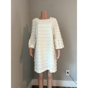 ALFANI Womens Ivory Bell Sleeve Above The Knee Shift Dress 12 Retail $109 NWT #8
